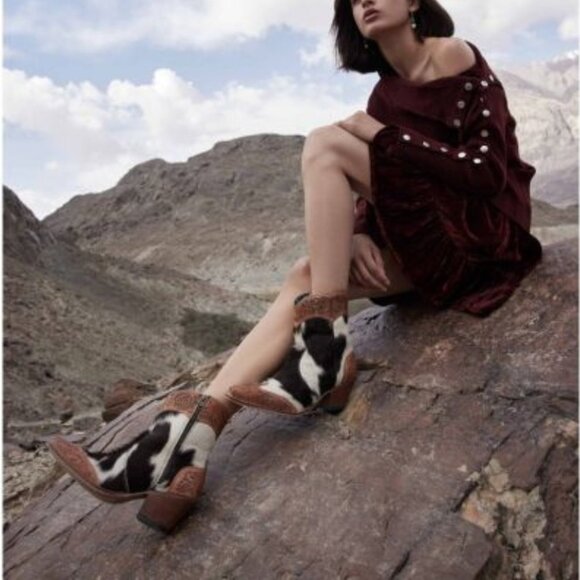 MYRA BAG Silverado Hair On Tooled Leather Shortie Cowboy Boots Size 6-11 NWT - Picture 2 of 13